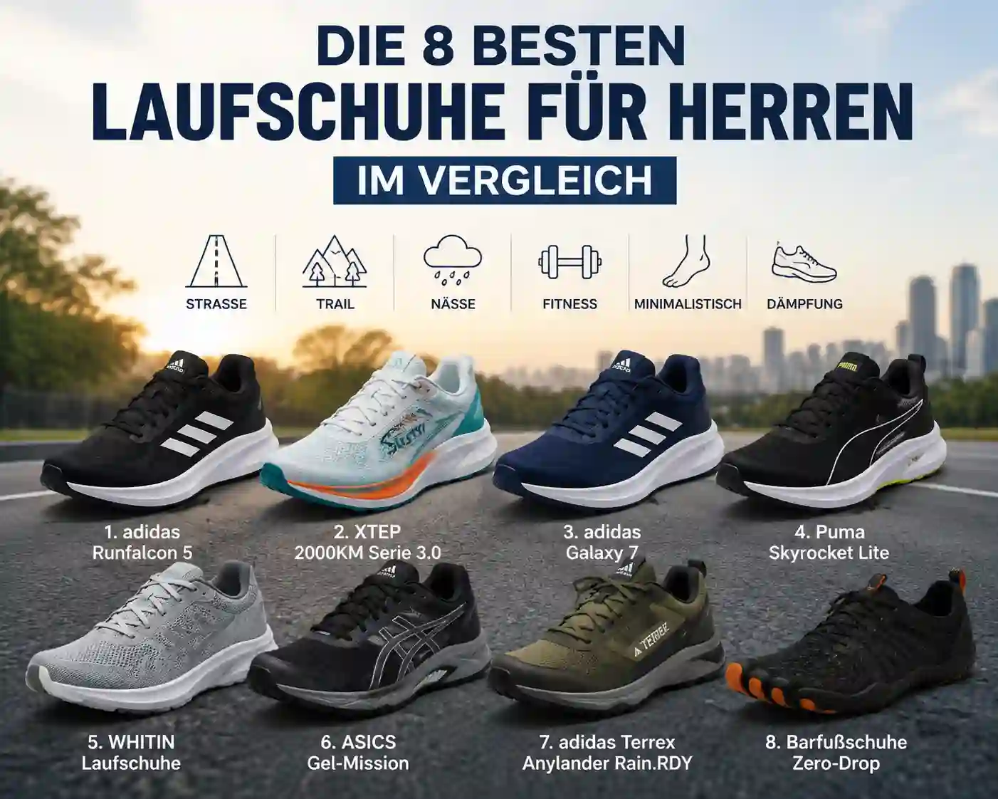 Die besten Laufschuhe für Herren im Vergleich mit acht empfohlenen Modellen für Straße, Trail und tägliches Training