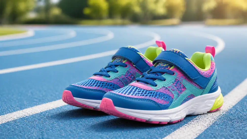 Bunte Laufschuhe für Kinder auf der Laufbahn