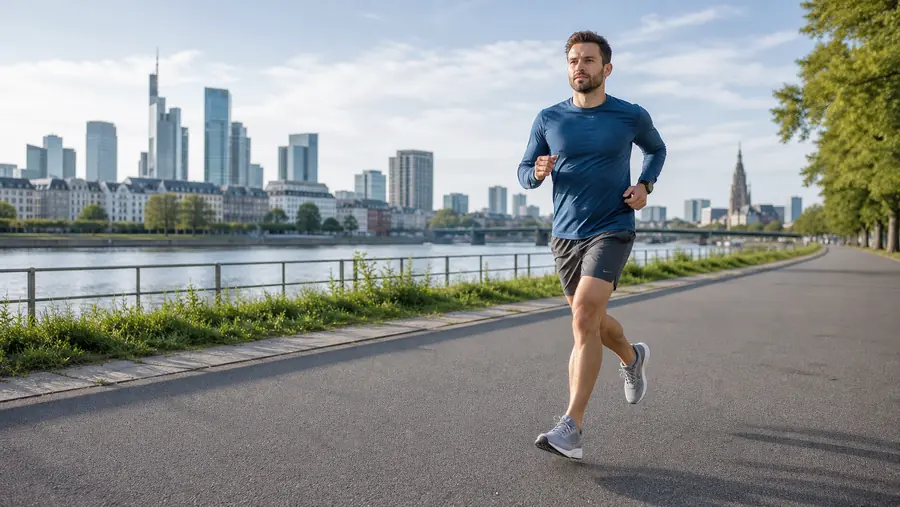 Läufer mit New-Balance-Laufschuhen auf einer Stadtstrecke