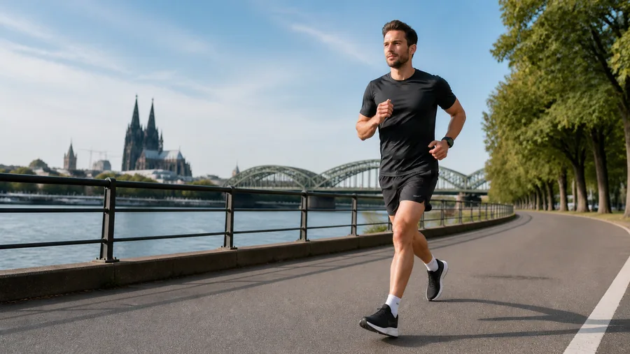 Läufer mit Puma-Laufschuhen auf einer Stadtstrecke